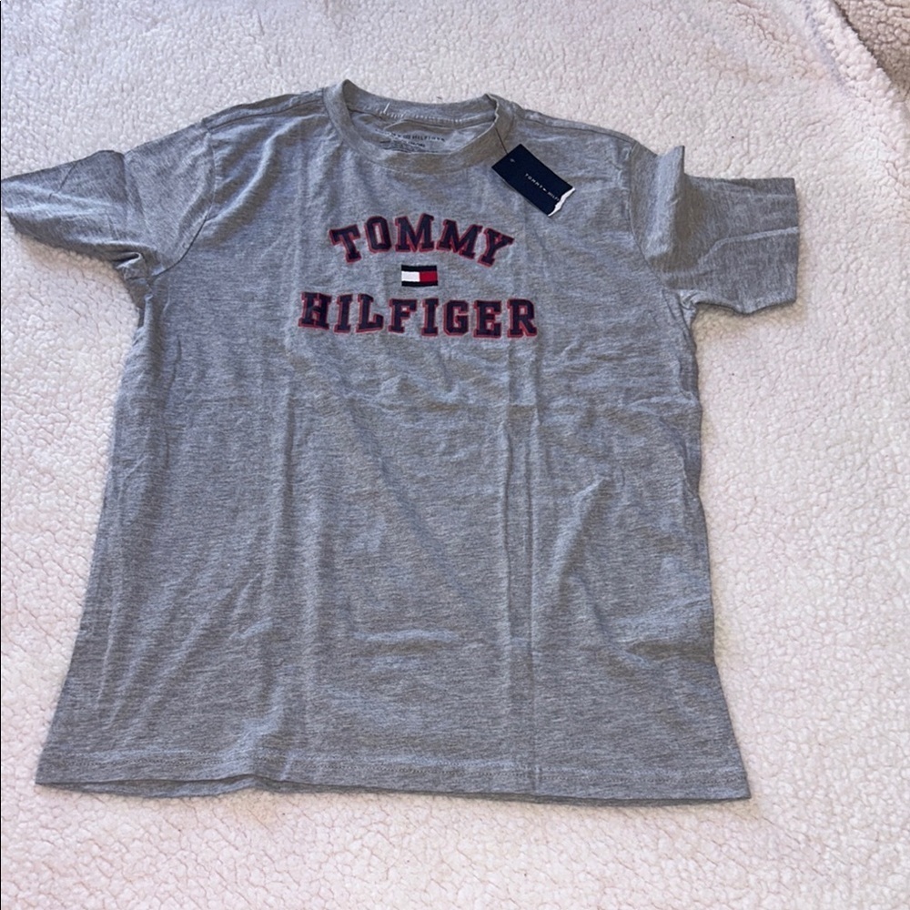 Tommy Hilfiger Red and Gray Short Sleeve Tee